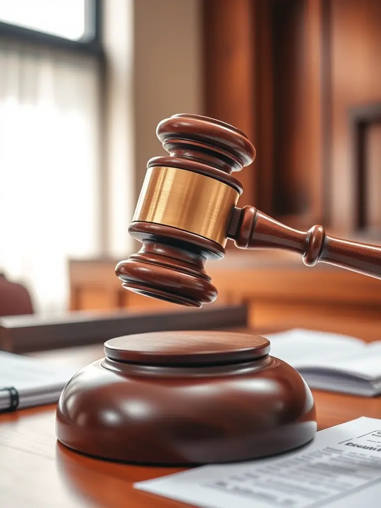A gavel striking a sound block in a courtroom, symbolizing legal authority and the potential for intervention in debt collection proceedings.